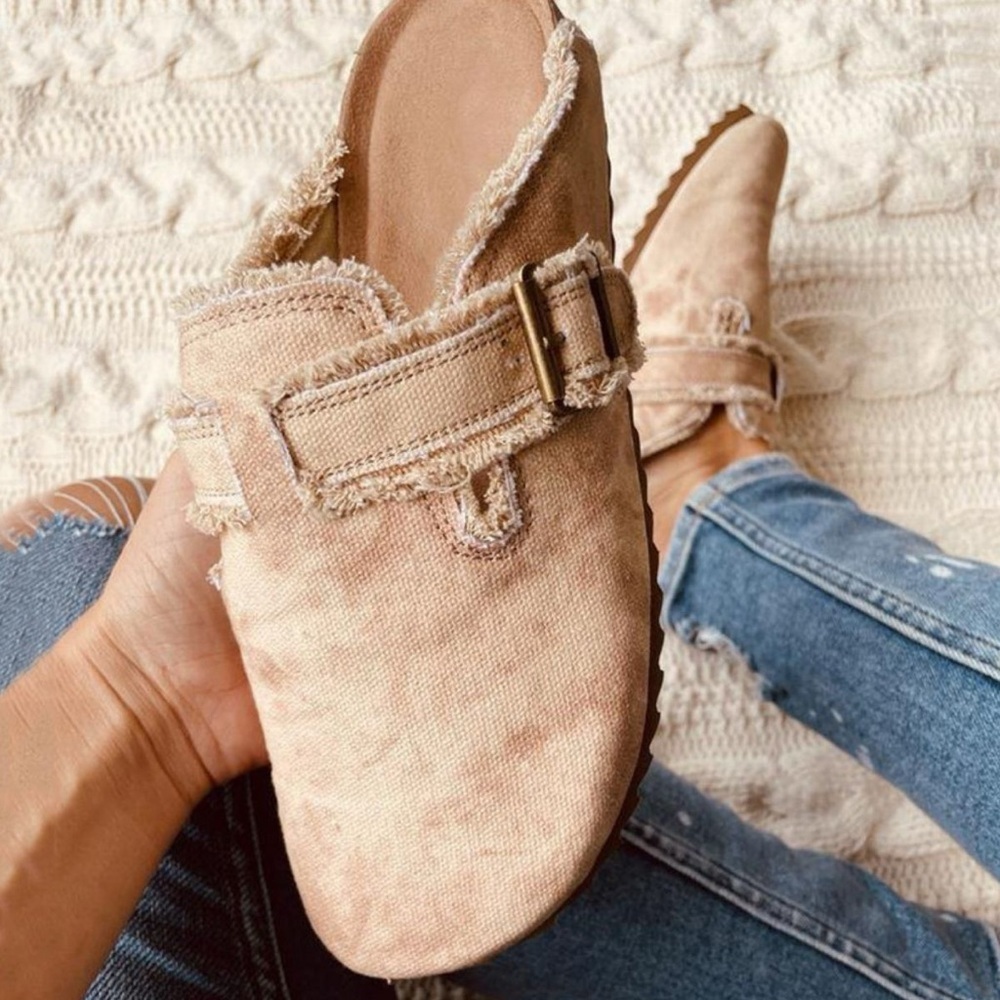 Frayed Edge Tan Slip-On Women's Shoes Size 9